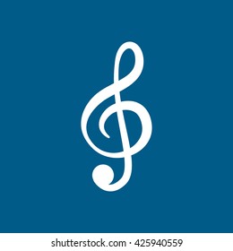 Treble Clef Line Icon On Blue Background