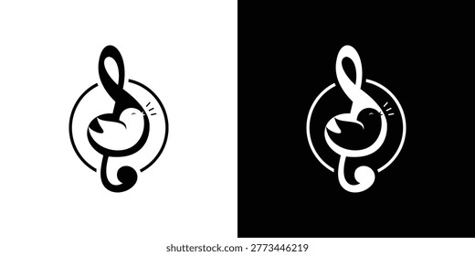 Treble clef logo design with a bird silhouette inside a circle, perfect for music-related brands.