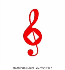 Treble clef diseño de logotipo con símbolo de poker Diamond.