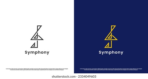 Treble clef logo design illustration. Simple flat silhouette of modern minimalist geometric monogram treble clef. Music icon symbol harmony scale chord song vocal musical orchestra audio bass jazz.