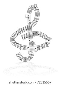 Treble clef made from notes - abstract musical illustration