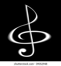 Treble clef of metal colour against black sguare
