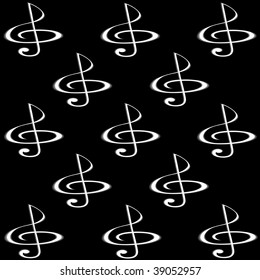 Treble clef of metal colour against black sguare
