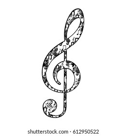treble clef in monochrome silhouette formed by musical notes vector illustration