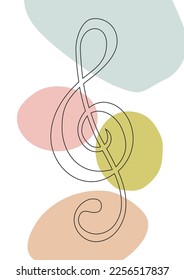 Treble motivo de arpa sobre fondo blanco. Ilustración minimalista moderna. Diseño sencillo
