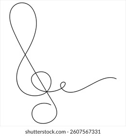 Treble clef music continuous oneline drawing vector illustration