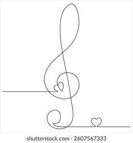 Treble clef music continuous oneline drawing vector illustration