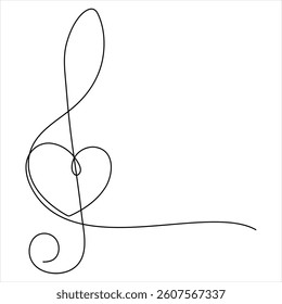 Treble clef music continuous oneline drawing vector illustration