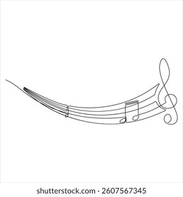 Treble clef music continuous oneline drawing vector illustration