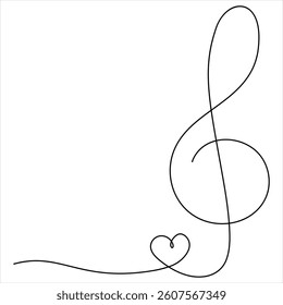 Treble clef music continuous oneline drawing vector illustration