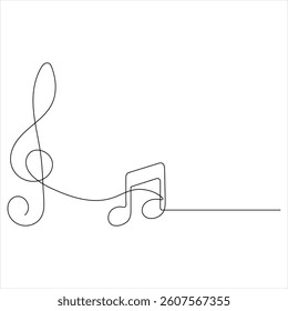 Treble clef music continuous oneline drawing vector illustration