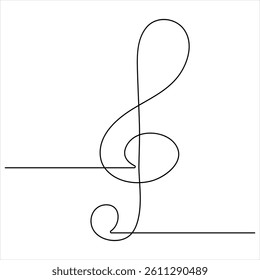 Treble clef music continuous oneline drawing vector illustration