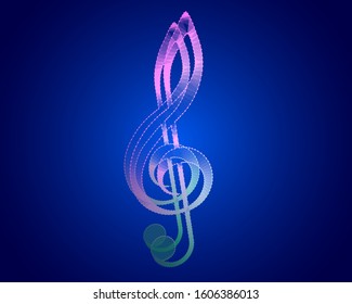 Treble clef. Music key on polygonal concept from connecting dots and lines on blue gradient background.