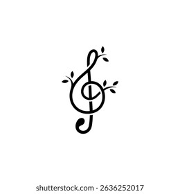 treble clef music note logo with plant decoration in flat design