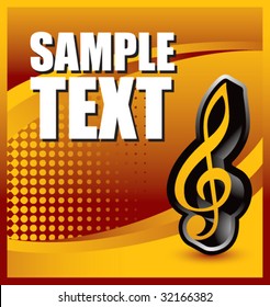 treble clef music note on orange halftone banner