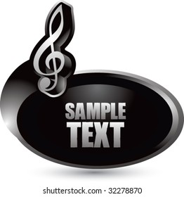 treble nota musical de clef en banner de swoosh plateado