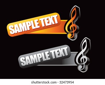 treble clef music note on tilted banners