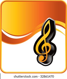treble clef music note on orange background