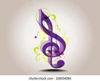 Treble nota musical en color púrpura con efectos especiales. Ilustración del vector en la EPS 10.