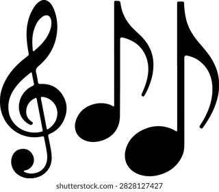 Treble clef and music notes icon for melody, sound and audio design