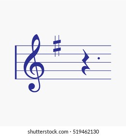 Treble Clef Music Notes Quarter Rest Note element. Music Notes Icon and Symbol