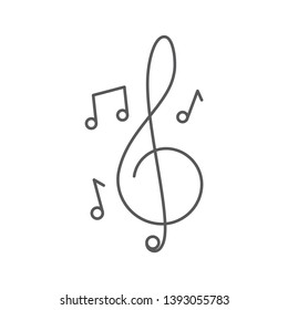 Treble clef and music notes vector icon concept, isolated on white background