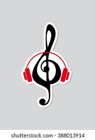 Treble clef. Music. Sticker. Vector illustration.