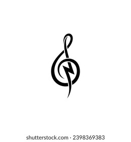 treble clef music vector design logo with lightning symbol