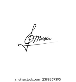 treble clef music vector design logo with signature design style