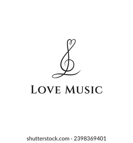 treble clef music vector design logo with love symbol continuous line design style