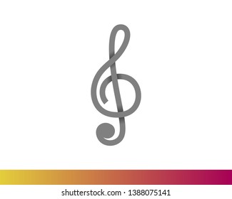 Treble clef musical key vector grey icon. Isolated on white background