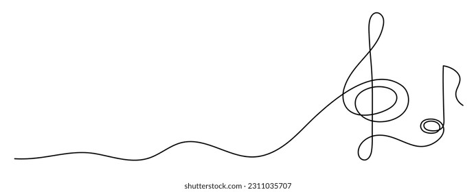 Treble clef and musical note one line art, hand drawn continuous contour. Artistic creative concept, minimalist template design. Editable stroke. Isolated. Vector illustration - Shutterstock ID 2311035707