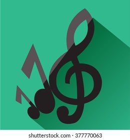 Treble clef and musical notes icon. Modern colored icons in a flat design with long shadow.