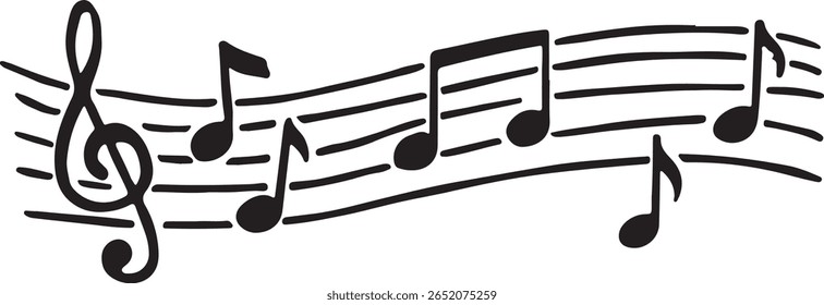 Treble clef and musical notes on staff sheet music