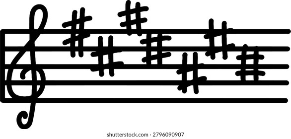 Treble Clef with Musical Notes on Staff Vector Illustration	Treble clef with musical notes displayed on a music staff. Educational music notation vector isolated on white background, suitable for music theory, composition, and learning materials.