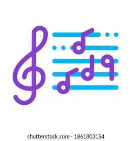 Treble Clef Y Notas Musicales Opera Elemento Vector Icono Línea Delgada. Cantantes Y Auriculares, Concierto, Ópera Y Karaoke Music Concept Pictograma Lineal. Ilustración