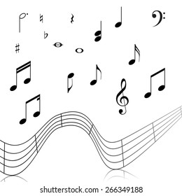treble clef musical signs on a white background with reflection
