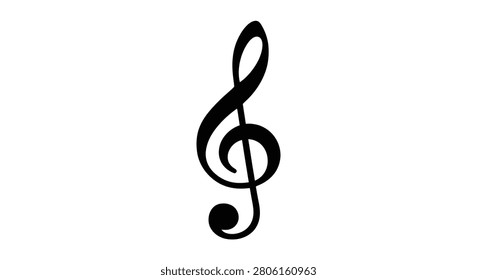 Treble clef musical symbol in black silhouette music note glyph sign