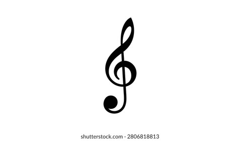 Treble clef musical symbol in black silhouette music note glyph sign