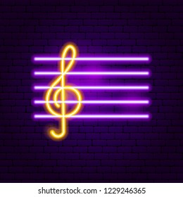 Treble Clef Neon Sign. Vector Illustration of Music Promotion.
