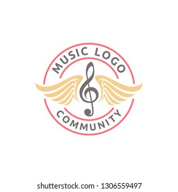 Treble Clef Note with Angel Bird Wings for Music Label Badge Stamp logo design