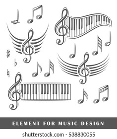 Treble clef and notes isolated on a white background. Design element. Vector illustration