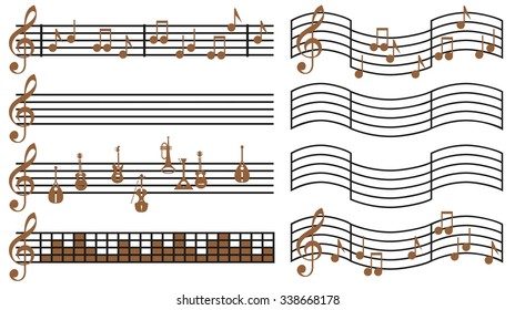 treble clef notes and lines musical notebook on a white background