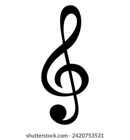 Treble clef and notes. Music treble clef icon. Violin key icon, clef symbol, black isolated vector icon. Black violin clef isolated on white background.