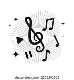 Treble clef and notes. Music icons. Player and melody, songs and playlist.  Musical notes, songs, melodies. Music symbol, logo illustration