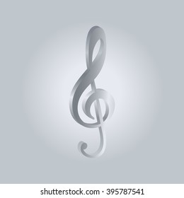 treble clef, the notes music, metal silver, on a gray background vector