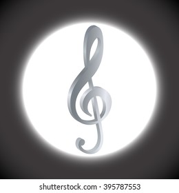 treble clef, the notes music, metal silver, on a white and black background, vector