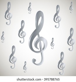 treble clef, the notes music, metal silver, on a gray background vector