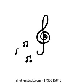 
Treble clef and notes. Musical symbols. Vector objects in doodle style isolated on a white background.