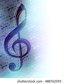 Treble clef and notes on blurred background. Classical music background